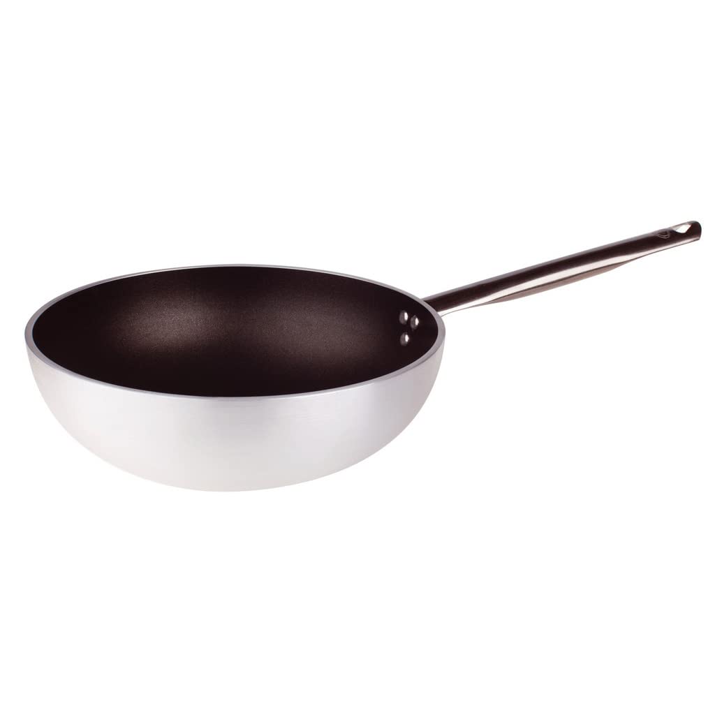 Pentole Agnelli Linie Aluminium 5 mm Platinum Wok mit Boden 32 cm Silber/schwarz, 32 cm