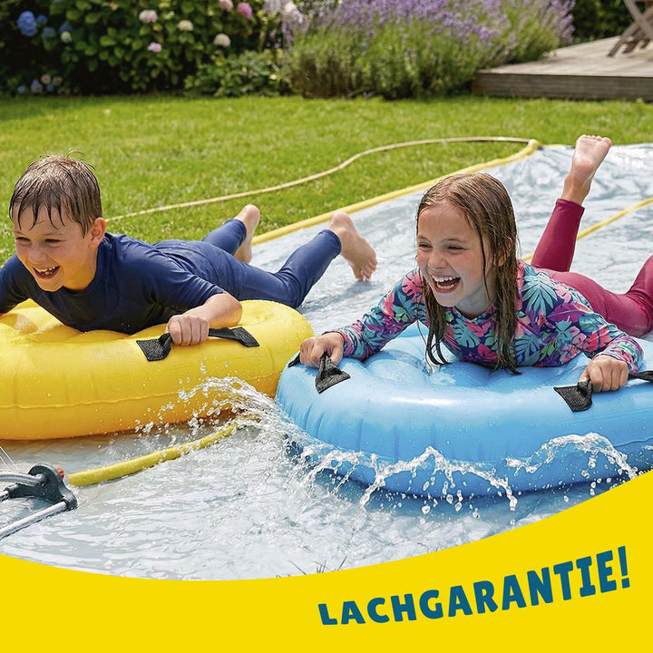 Wasserrutschmatte Riesen Packk XXL | 1 Rutschmatte Doppelbahn 10 Meter + 2 Bodyboards für besseres R