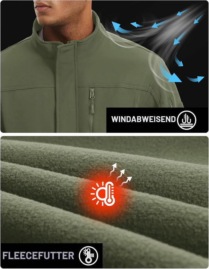 TACVASEN Herren Softshell Jacke Winddichte Outdoorjacke Übergangsjacke mit Reissverschlusstasche L A