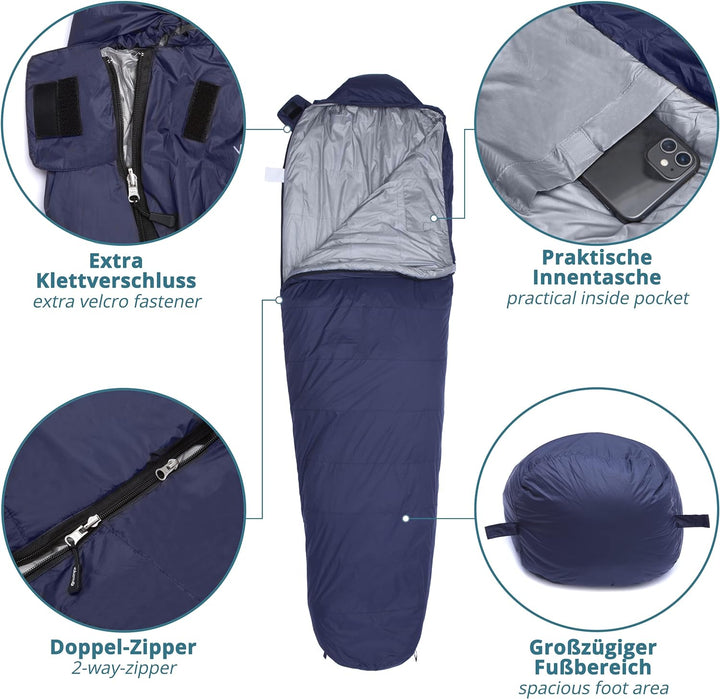 valuents Outdoor Daunenschlafsack 215cm– Ultraleicht und warm – Füllung: Entendaunen (190g) – down S