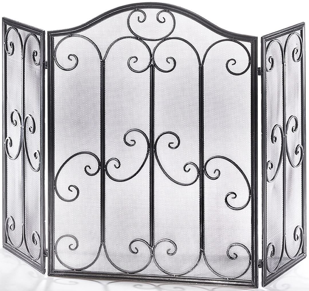 Kaminschutzgitter Funkenschutz aus Metall schwarz Silber gebürstet 85 cm