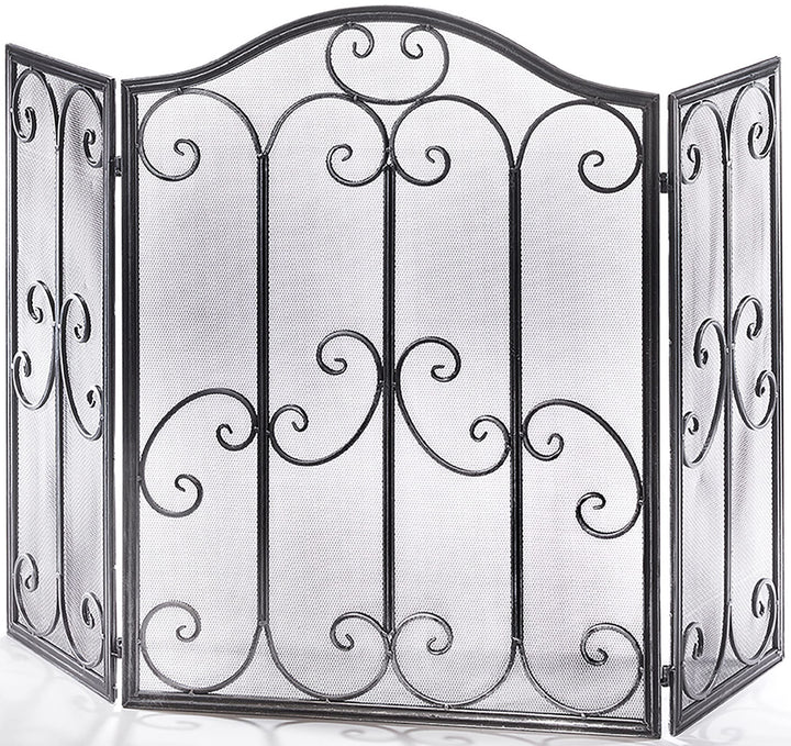 Kaminschutzgitter Funkenschutz aus Metall schwarz Silber gebürstet 85 cm