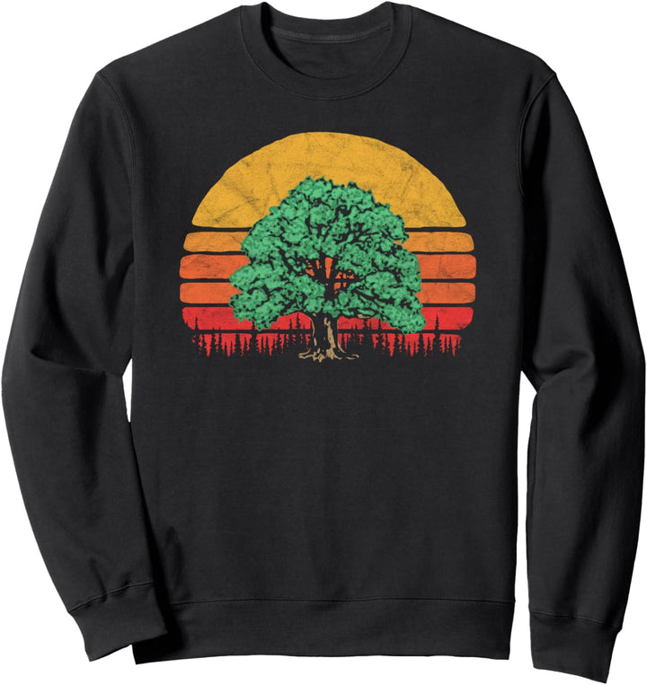 Retro Sun Minimalist Oak Tree Design - Graphic Sweatshirt