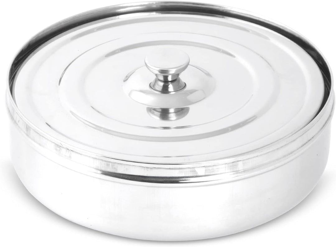 KSJONE Doppeldeckel-Gewürzbehälter Masala Dabba mit 7 Fächern und 7 Löffeln, Masala-Box, Gewürzbehäl