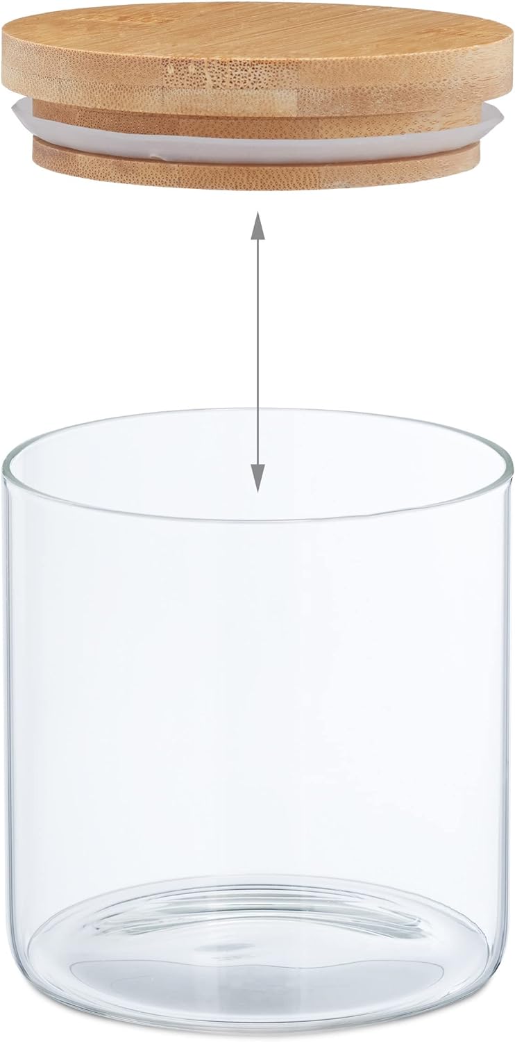 Relaxdays Vorratsgläser mit Bambusdeckel, 9er Set, kleine Vorratsdosen aus Glas, 500 ml, luftdicht,