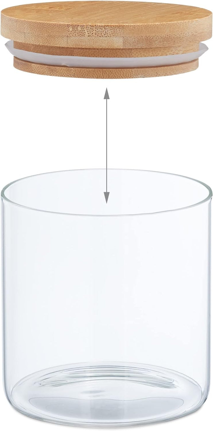 Relaxdays Vorratsgläser mit Bambusdeckel, 9er Set, kleine Vorratsdosen aus Glas, 500 ml, luftdicht,