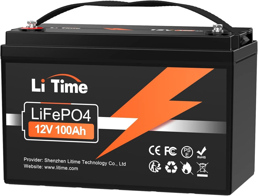 LiTime 12V 100Ah LiFePO4 Batterie, 1280Wh Lithium Akku mit 100A BMS, Max. 15000 Zyklen Ladezyklen, U