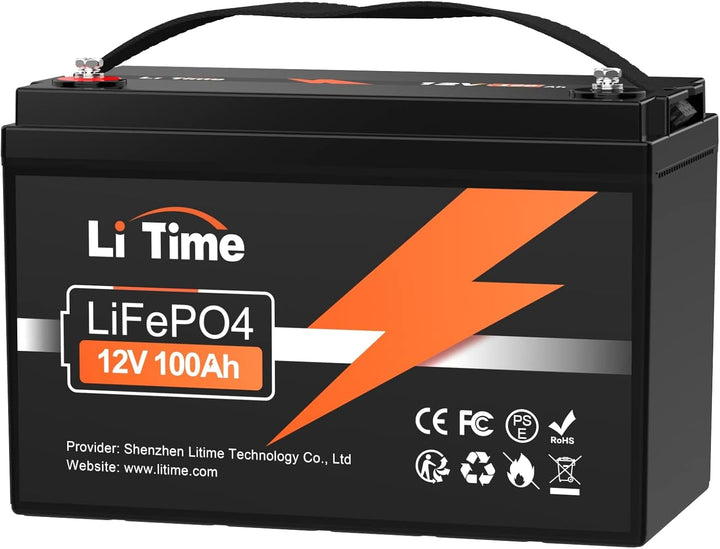 LiTime 12V 100Ah LiFePO4 Batterie, 1280Wh Lithium Akku mit 100A BMS, Max. 15000 Zyklen Ladezyklen, U