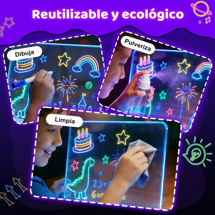 Allinside LED Zeichenbrett für Kinder, Leuchtendes LED Maltafel mit 7 Farben, Zeichen- & Schreibtafe