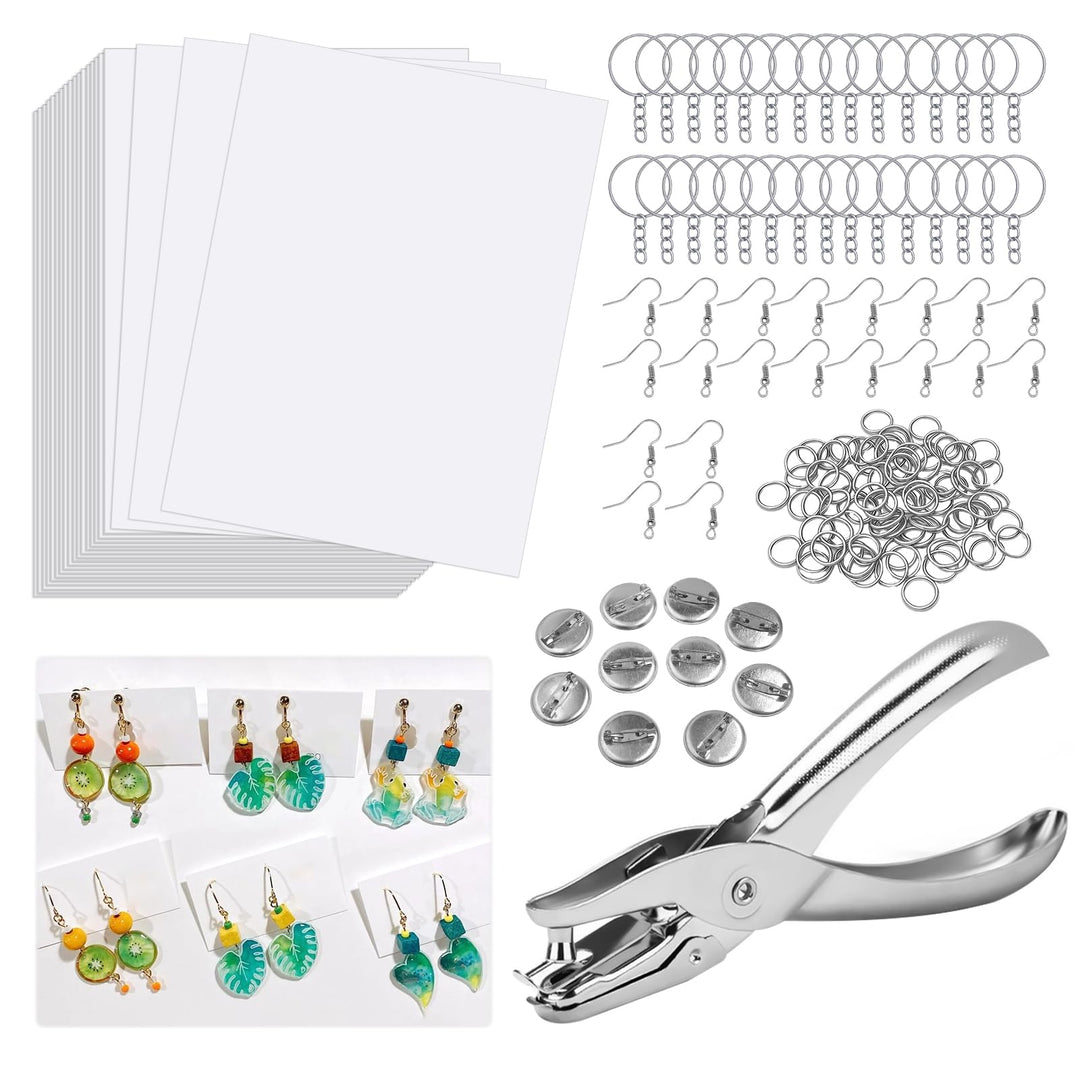 lompyeu 181 Stück Schrumpffolie Set,Schrumpffolie zum Basteln mit 20 Blank Schrumpffolie,Locher, Ohr
