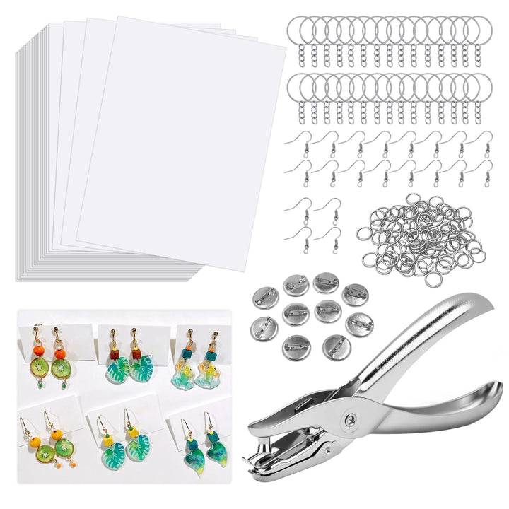 lompyeu 181 Stück Schrumpffolie Set,Schrumpffolie zum Basteln mit 20 Blank Schrumpffolie,Locher, Ohr