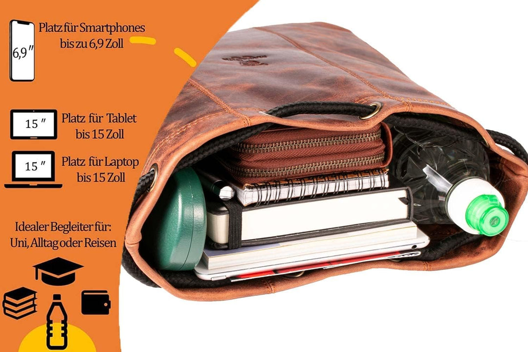 MATADOR Gymbag Turnbeutel Frauen Leder Sportbeutel Herren Rucksack Turntasche Lederrucksack Antik