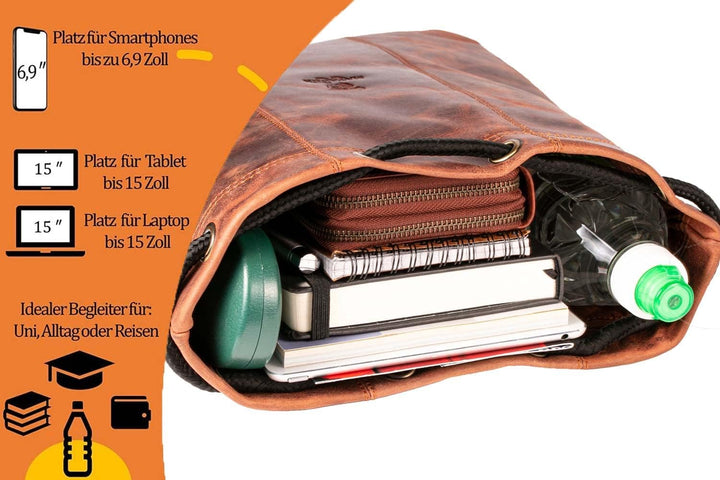 MATADOR Gymbag Turnbeutel Frauen Leder Sportbeutel Herren Rucksack Turntasche Lederrucksack Antik