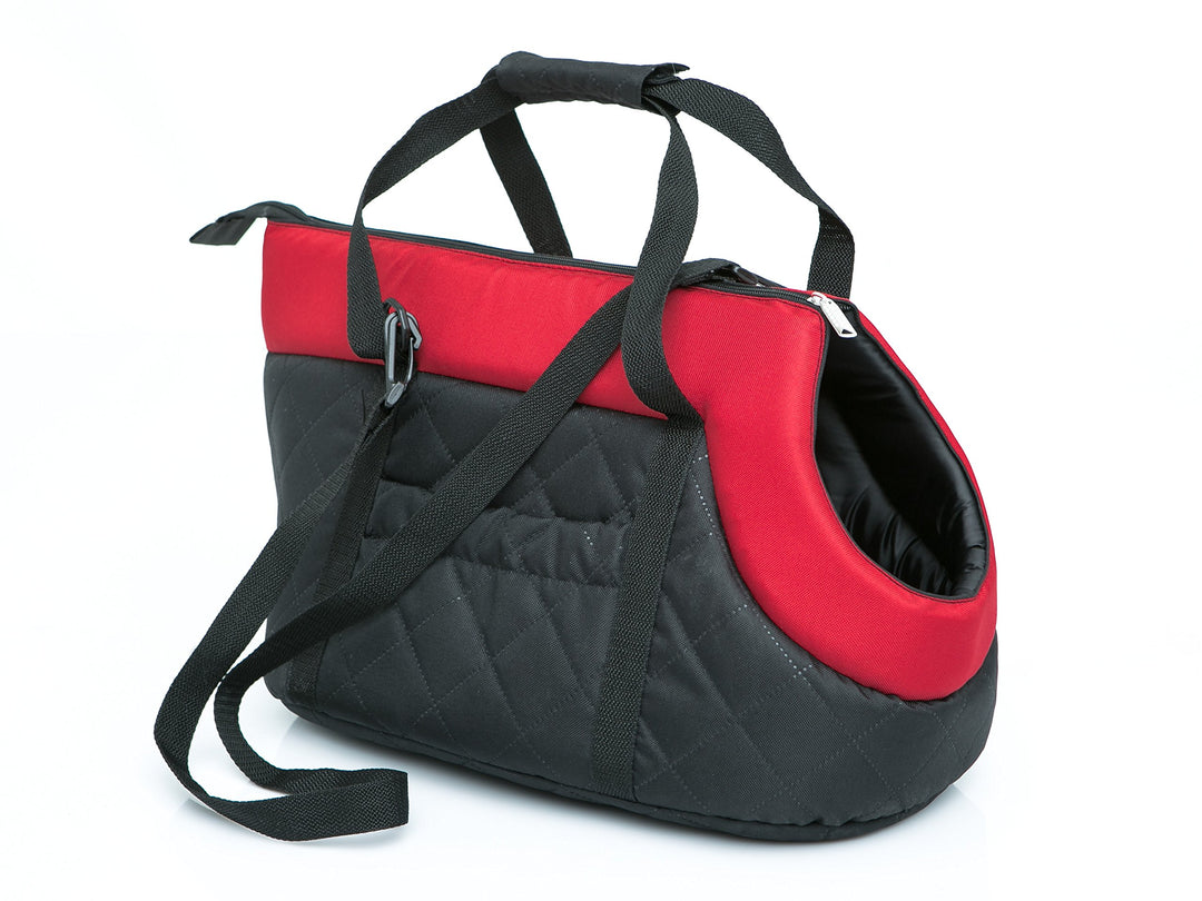 PillowPrim Hundetasche Tragetasche für kleinen und mittleren Hund Welpen Katze, Schwarz mit Rot - vo