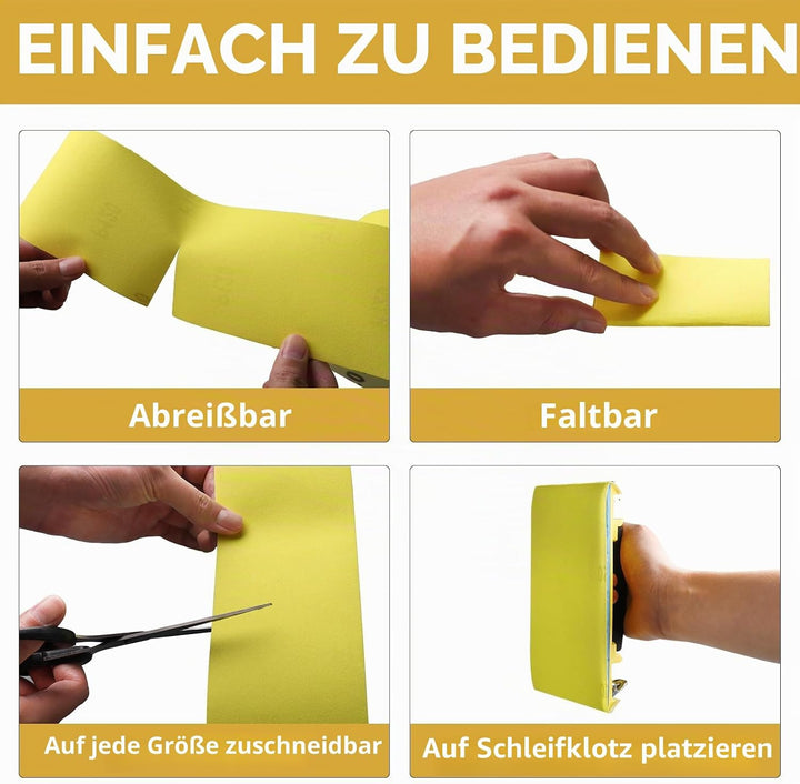 Shineboc Schleifpapier Rolle Gelbe, 93 mm x 10 m Schleifpapier Quarzsand-Trockenschleifpapier für Ha