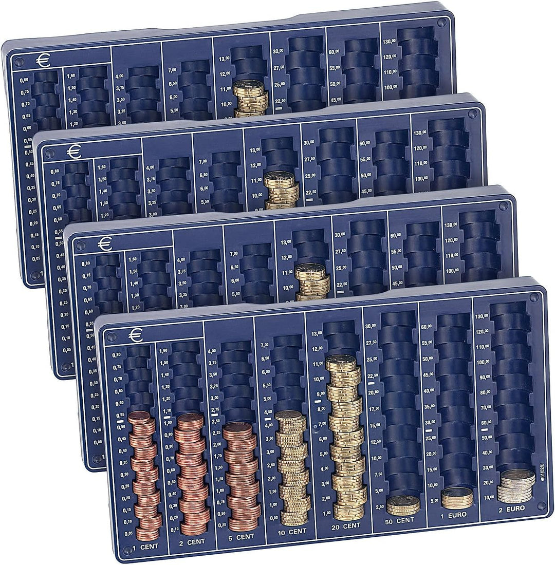 PEARL Münzsortierer Spardose: 8er-Set Euro-Münzbretter für alle Euro- und Cent-Münzen (Münzsortierer