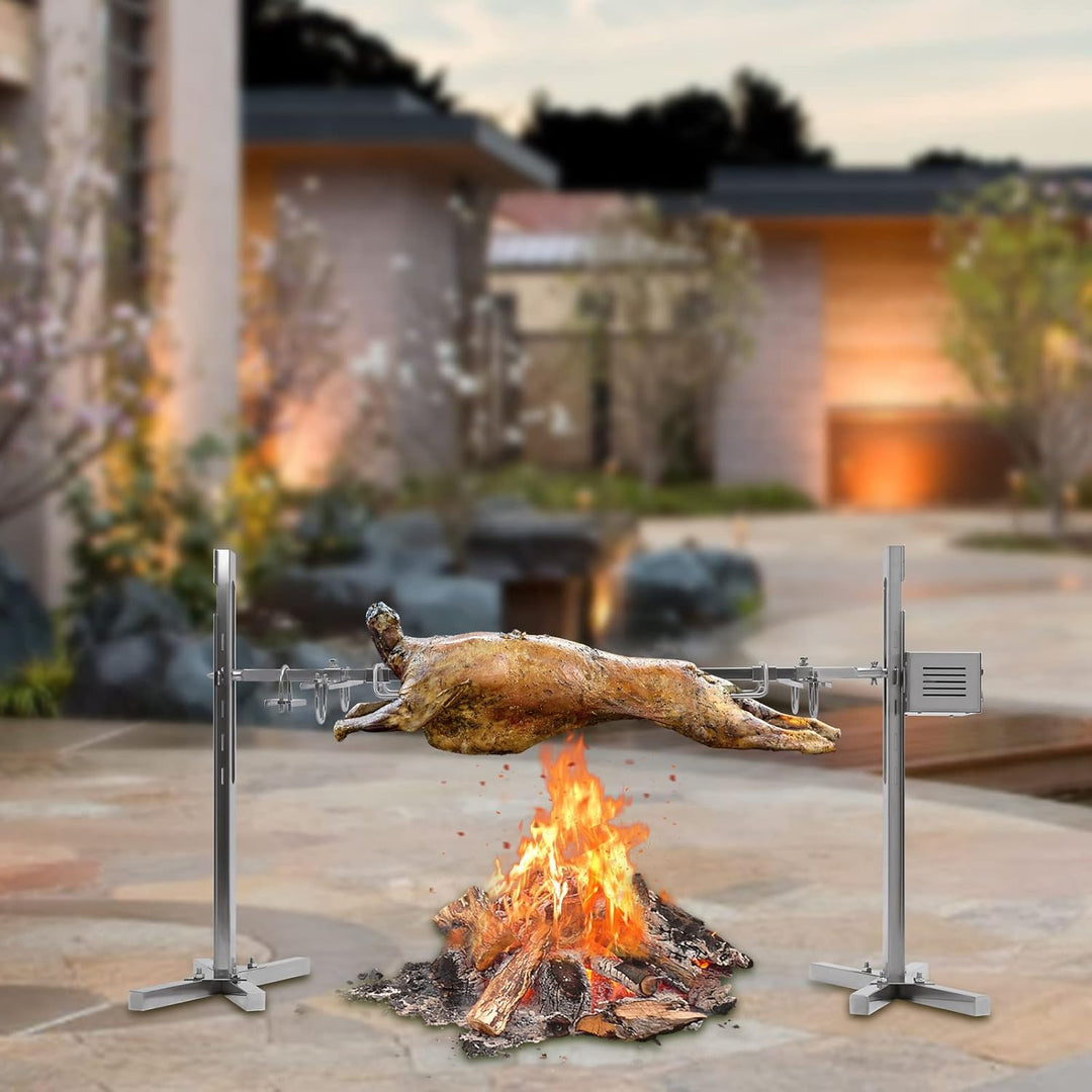 BBQ Grillspiess Set mit Motor 20W, Edelstahl Elektrischer Spanferkelgrill Drehspiess Rotisserie für