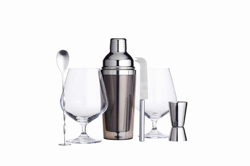 BarCraft, Luxuriöses Gin-Geschenkset mit Gin-Gläsern, Cocktail-Shaker, Cocktail-Rührlöffel, Doppelse