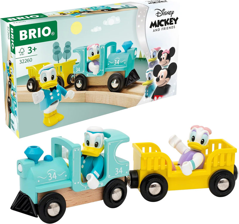 BRIO 32260 Donald & Daisy Duck Zug - Farbenfrohe Lokomotive mit Waggon und den beliebten Disney-Char