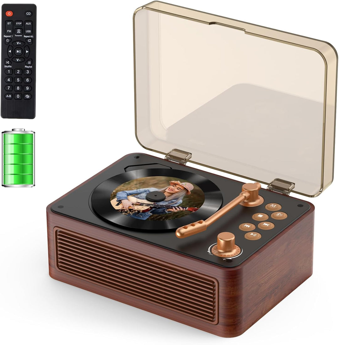 Gueray Tragbarer Bluetooth CD-Player mit Lautsprechern 3600mAh Wiederaufladbarer Vintage CD Spieler