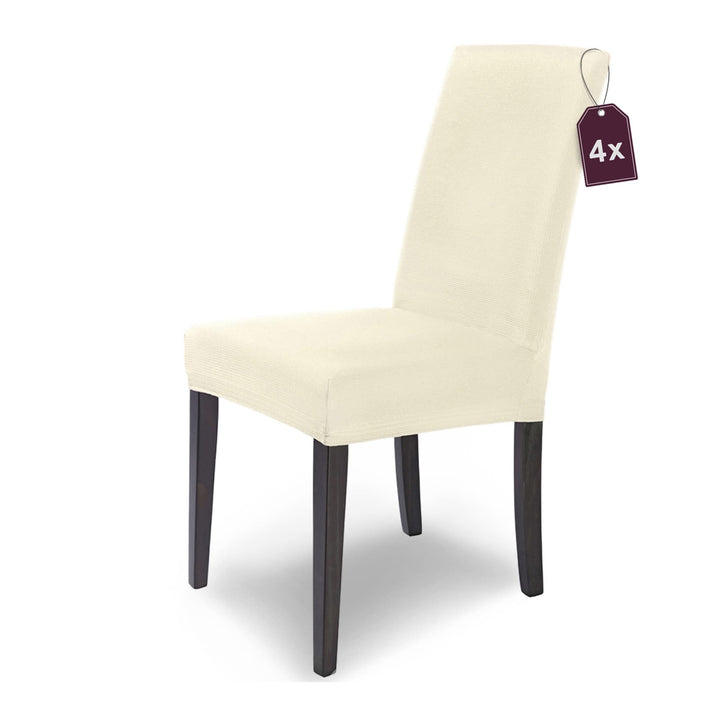 SCHEFFLER-Home Stuhlhussen Stretch Mia/Stretch Stuhlhussen Natur 4er Set/Microfaser Stuhl Bezug wasc