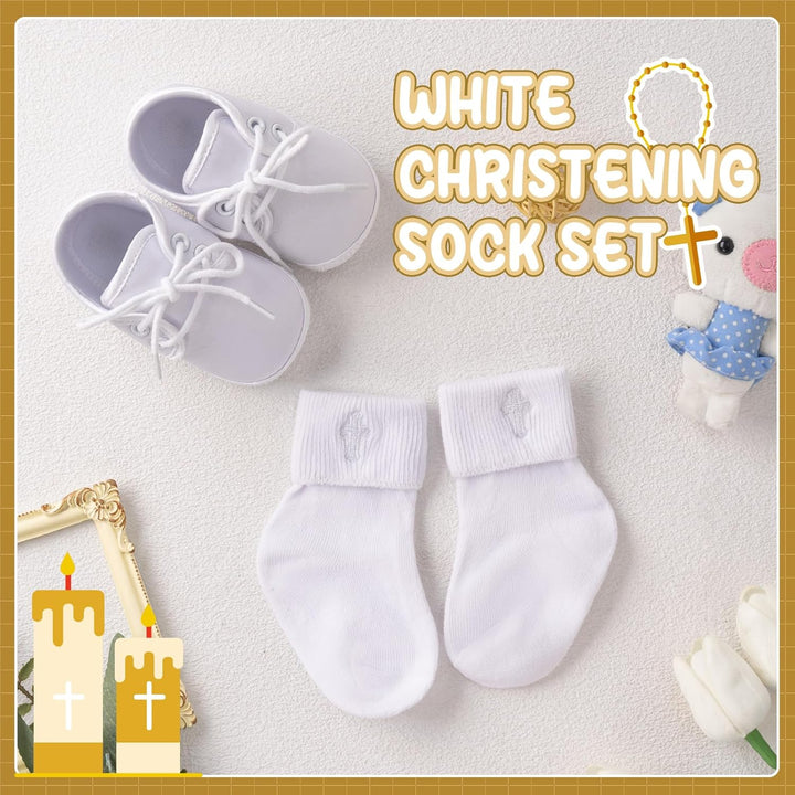 Booulfi Baby Jungen Schuhe Neugeborene Wihte Schuhe für Kleinkind Taufe Schuhe und Socken Set, 3-6 M