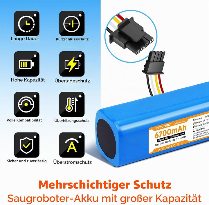 CITYORK 14,4 V 5600 mAh Lithium-Ersatzbatterie für Mi Robot Mijia 1. und 2. Generation, Roborock S50
