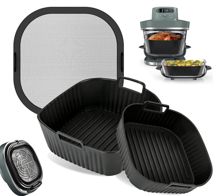 3 Stück Airfryer Silikon Zubehör für Ninja Crispi Pro AS101 Spritzschutzgitter + Silikonauskleidung