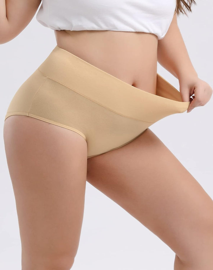 INNERSY Unterhosen Grosse Grössen Damen Taillenslip Baumwolle High Waist Slip (44-62) 4er Pack, Beig