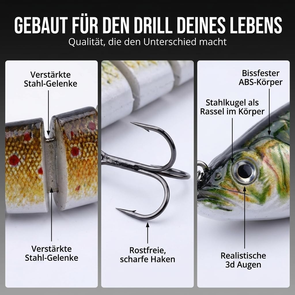 Hecht Köder Set Kunstköder 5 Stück in Box Angel-Köder zum Raubfisch-Angeln – Wobbler mehrteilig mit