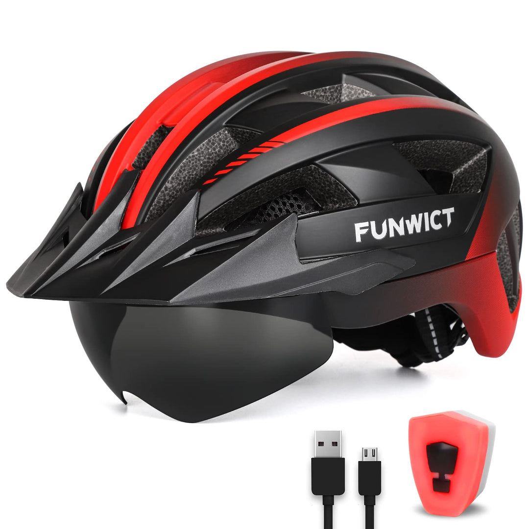 Fahrradhelm mit Visier für Herren Damen, Leichte Fahrradhelm mit Magnetischem Brille und USB-Aufladu