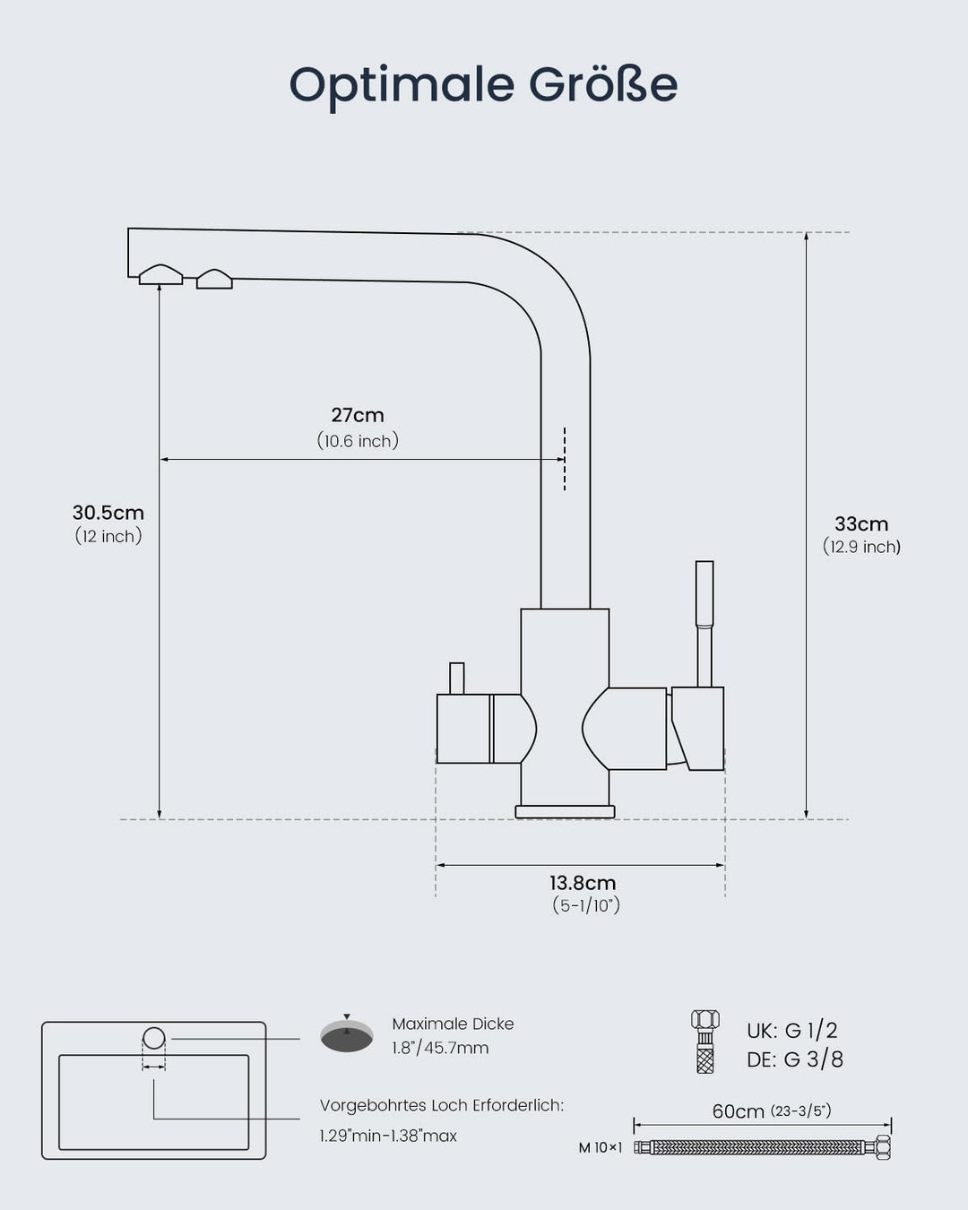 APPASO 3 Wege Wasserhahn Küche, 3 in 1 Mischbatterie Küche für Wasserfilter, 360° Drehbar Armatur Kü