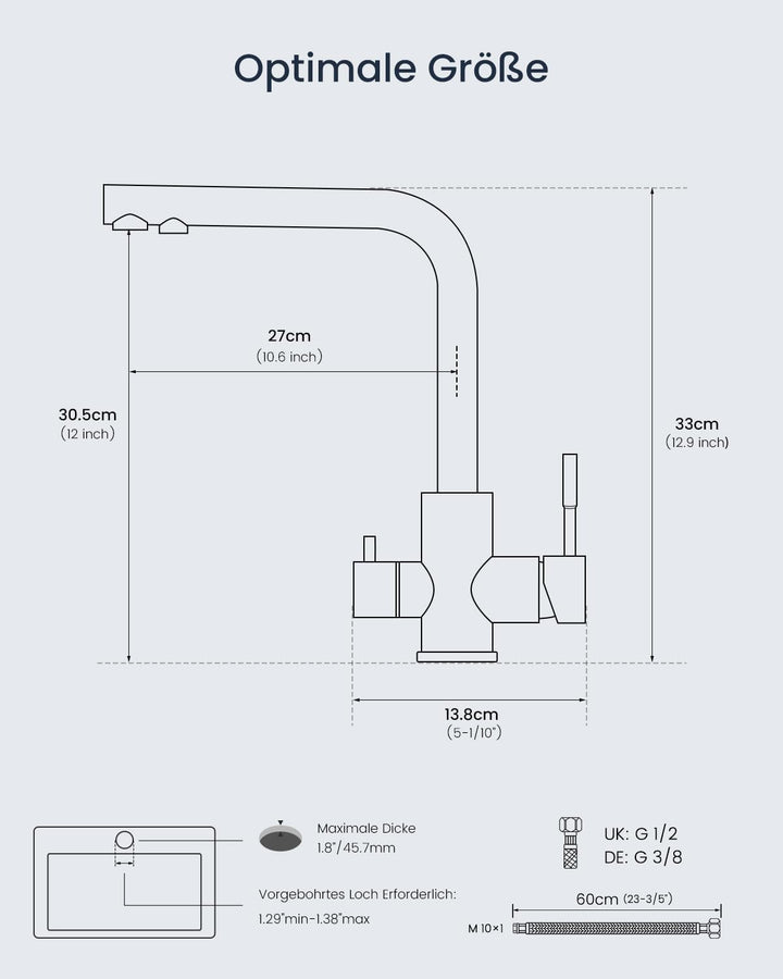 APPASO 3 Wege Wasserhahn Küche, 3 in 1 Mischbatterie Küche für Wasserfilter, 360° Drehbar Armatur Kü