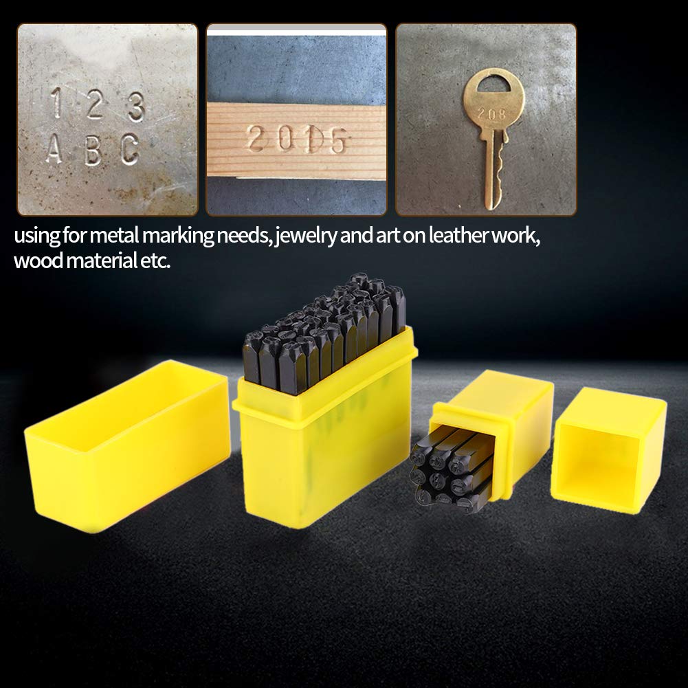 36 stücke kohlenstoffstahl punch set, 4mm anzahl brief alphabet punch metall stempel tool kit mit fa