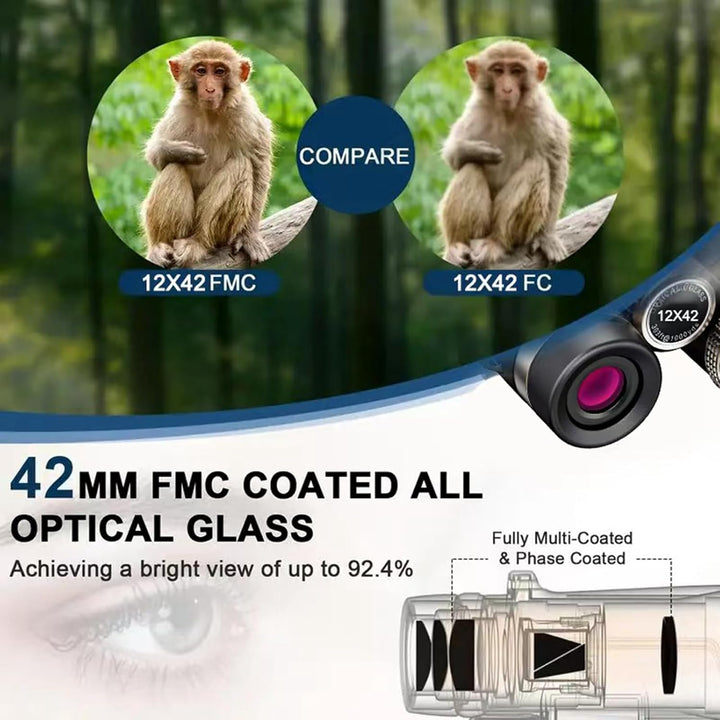 Fernglas 12x42, Leistungsstarke Ferngläser mit Heller und sauberer Sicht, für Erwachsene, BAK4 HD Pr