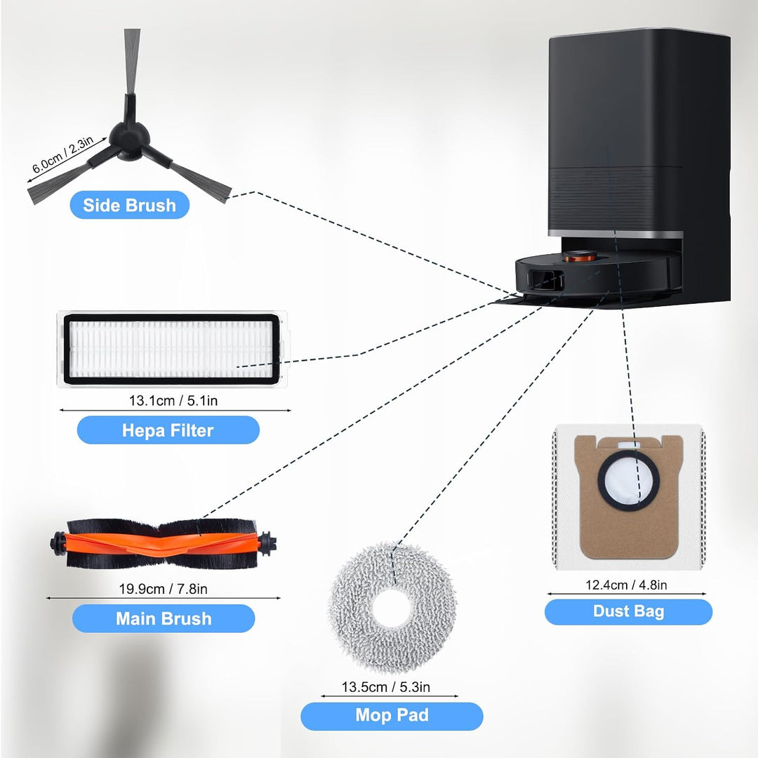 Zubehörset für Xiaomi X20 Max/X20 Pro Roboterstaubsauger, 1 Rollenbürste, 4 Hepa Filters, 4 Wischtüc