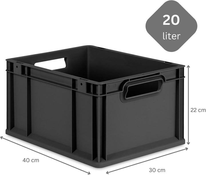 PROREGAL SuperSparSet 8x Eurobox NextGen Grip | HxBxT 22x30x40cm | 20 Liter | Griffe offen | Schwarz