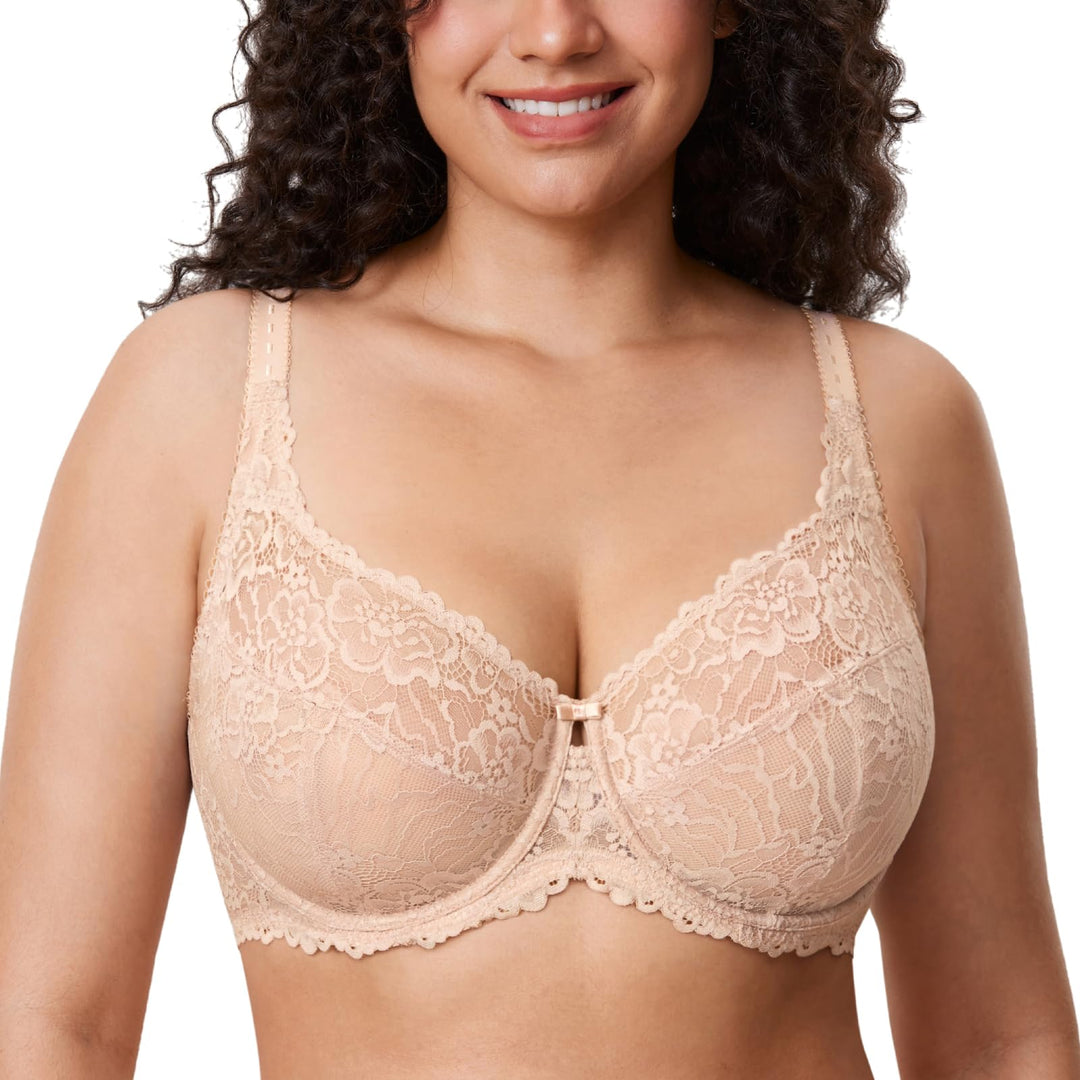 DELIMIRA Damen Minimizer BH Ohne Einlagen Mit Spitze Mit Bügel Grosse Grössen 100B Beige, 100B Beige