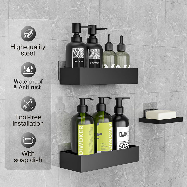 Diwoker Duschablage Ohne Bohren - 3 Stück Duschregal Badezimmer Organizer mit Seifenschale Shampoo H