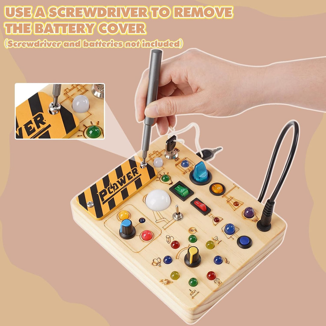 Baby Montessori Busy Board ab 2 Jahr, Motorikspielzeug mit 19 LED, Activity Board Holzspielzeug Lern