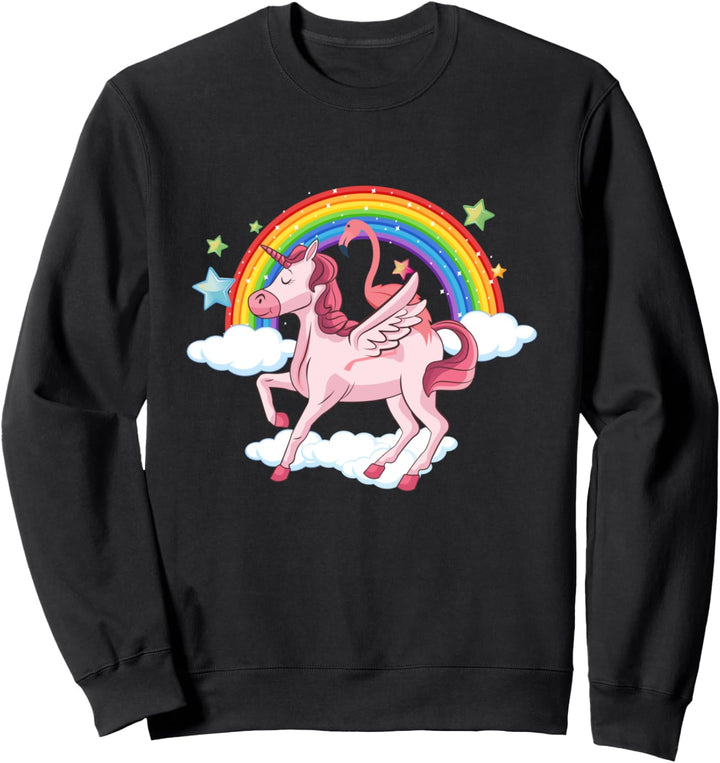 Flamingo reitet ein magisches Einhorn mit einem Regenbogen Sweatshirt