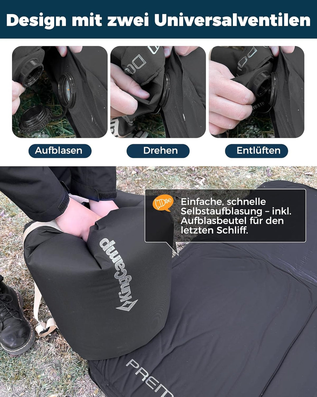 KingCamp Isomatte Selbstaufblasend Doppel-Luftmatratze mit unvergleichlicher Stützung, 7,5 cm dick,