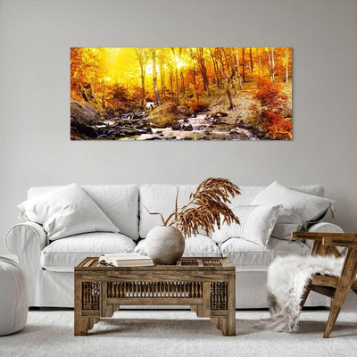 Wandbilder Dekoration Wohnzimmer Berge Bach Wasser Panorama Bilder auf Leinwand 120x50cm Leinwandbil