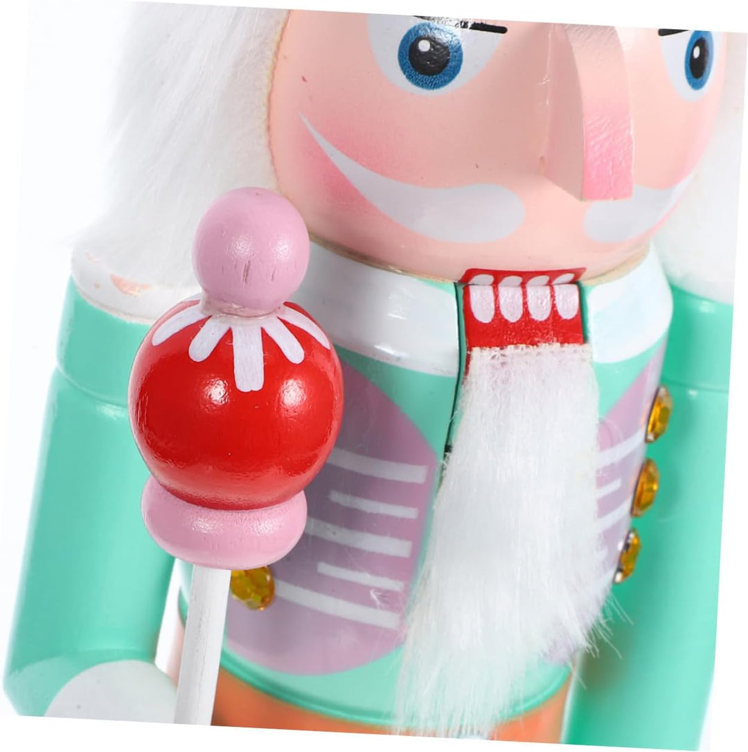 Weihnachtlicher Nussknacker Holzfigur in Pastellfarben Handgefertigte Weihnachtsdekoration für Tisch