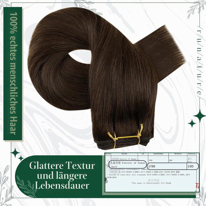 RUNATURE Clip in Extensions Echthaar 30cm Braun Menschliches Haar Echthaar Extensions Clip in 3Pcs G