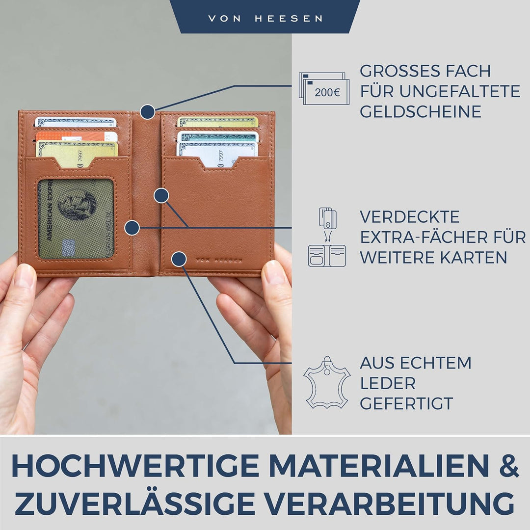 VON HEESEN Leder Geldbörse Herren mit Münzfach & RFID Schutz I Echtleder Geldbeutel für Männer & Dam
