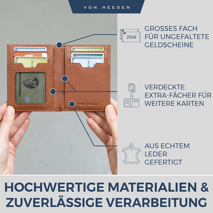VON HEESEN Leder Geldbörse Herren mit Münzfach & RFID Schutz I Echtleder Geldbeutel für Männer & Dam