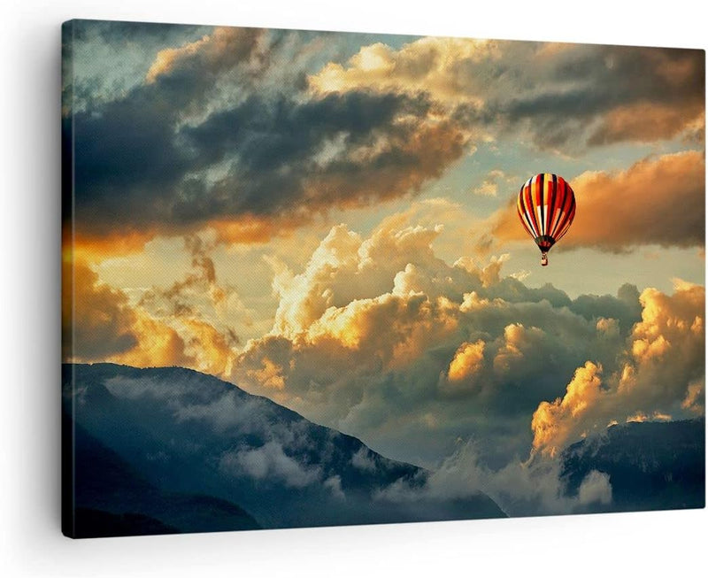 Bilder auf Leinwand Wolken Ballon Flug Leinwandbild mit Rahmen 70x50cm Wandbilder Dekoration Wohnzim