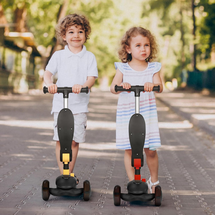 Kinderroller mit 360° drehbarem Sitz, stufenlose Höhenverstellung, Scooter mit LED-Rädern, Faltbarer
