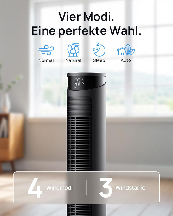 Ventilator sehr leise 25dB, Turmventilator sehr leise mit Fernbedienung, Standventilator sehr leise